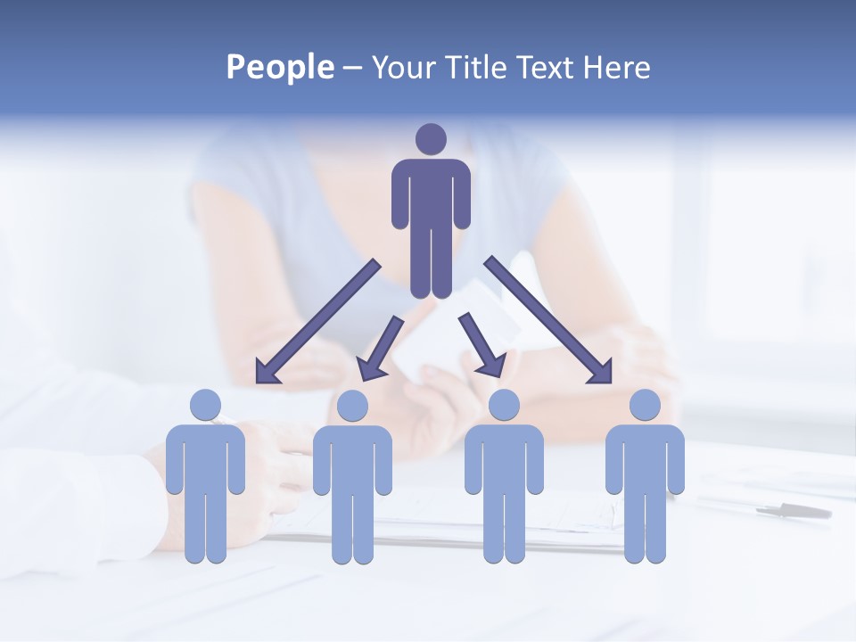 A Woman Sitting At A Table Holding A Business Card PowerPoint Template