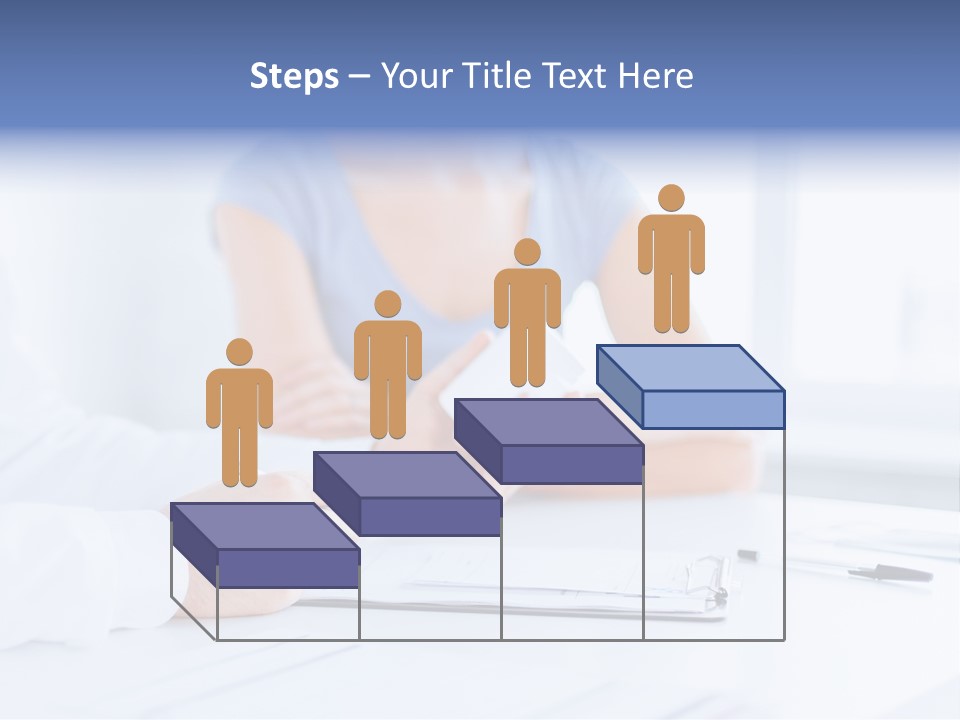 A Woman Sitting At A Table Holding A Business Card PowerPoint Template