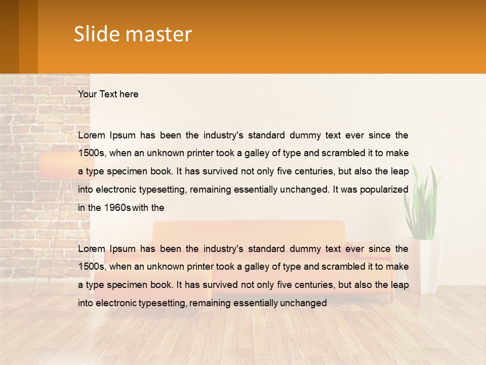 A Living Room With A Couch And A Potted Plant PowerPoint Template