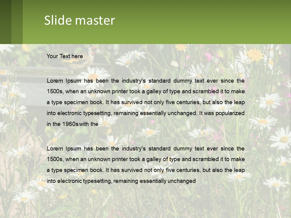 A Bird Sitting On A Bird Bath Surrounded By Wildflowers PowerPoint Template