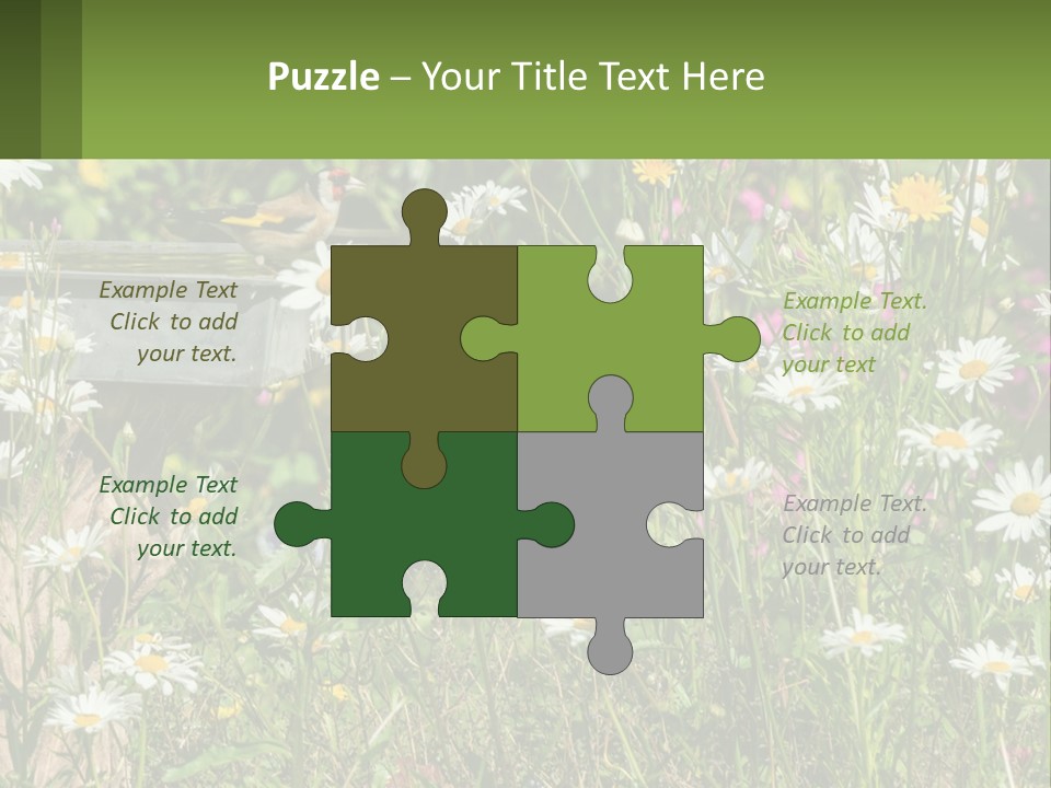 A Bird Sitting On A Bird Bath Surrounded By Wildflowers PowerPoint Template