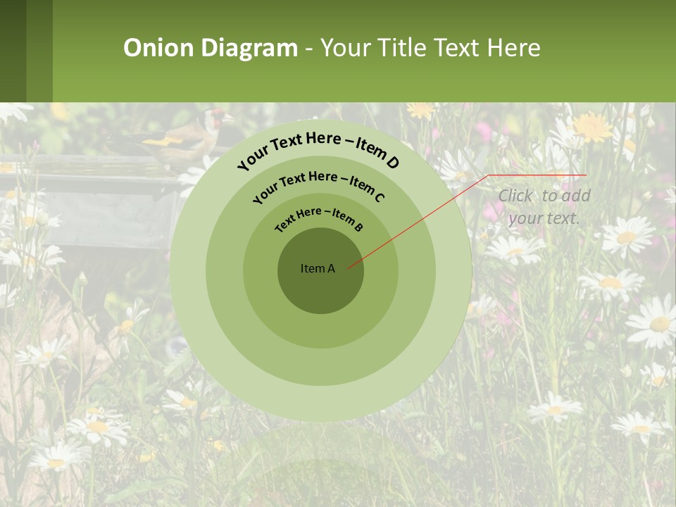 A Bird Sitting On A Bird Bath Surrounded By Wildflowers PowerPoint Template