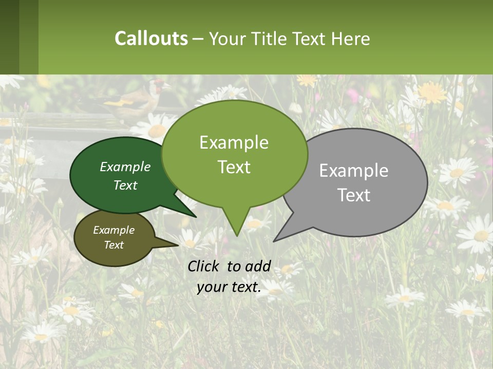 A Bird Sitting On A Bird Bath Surrounded By Wildflowers PowerPoint Template