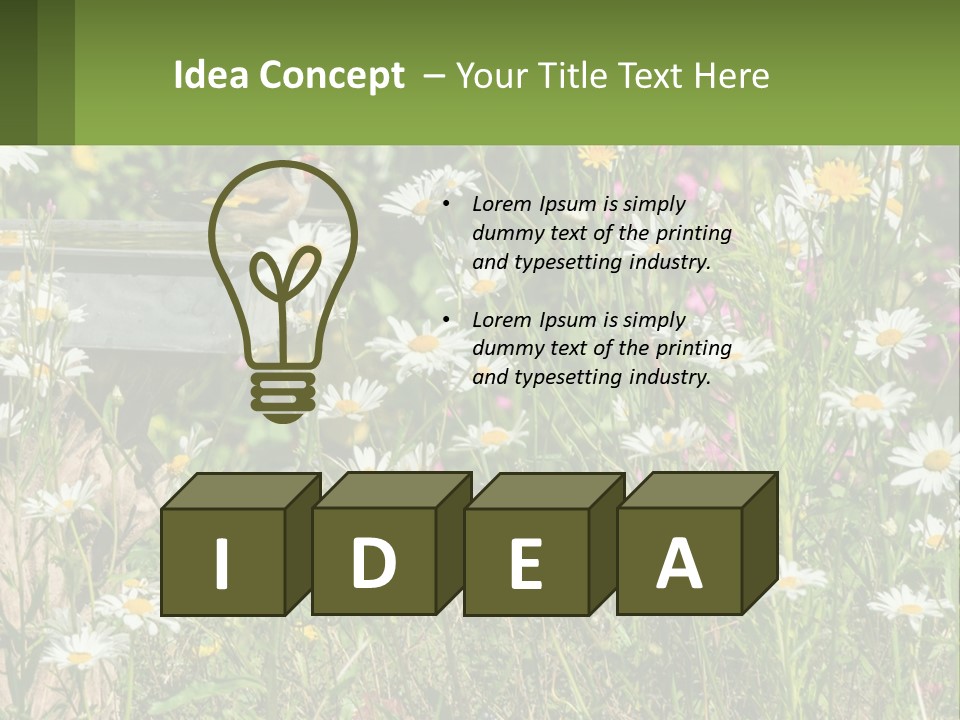 A Bird Sitting On A Bird Bath Surrounded By Wildflowers PowerPoint Template