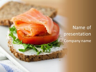 A Piece Of Bread With A Piece Of Salmon On Top Of It PowerPoint Template