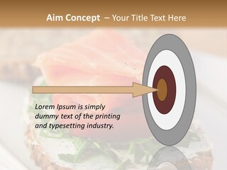 A Piece Of Bread With A Piece Of Salmon On Top Of It PowerPoint Template