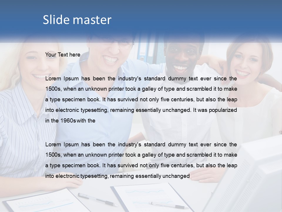 A Group Of People Standing Around A Table PowerPoint Template