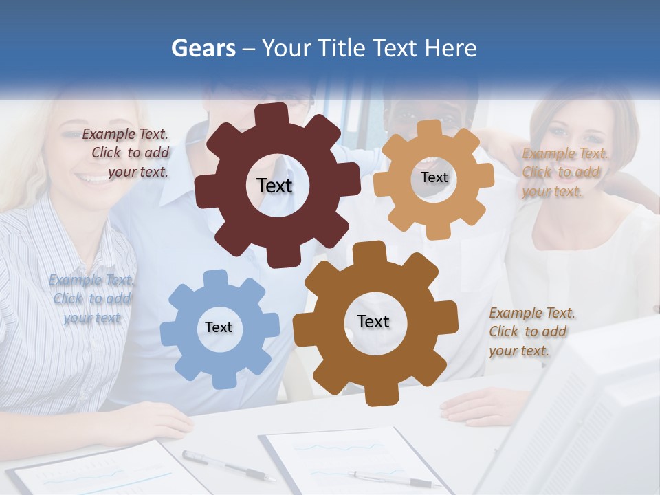 A Group Of People Standing Around A Table PowerPoint Template