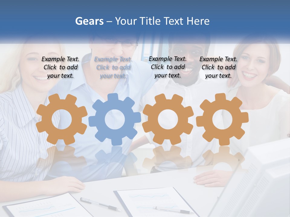 A Group Of People Standing Around A Table PowerPoint Template