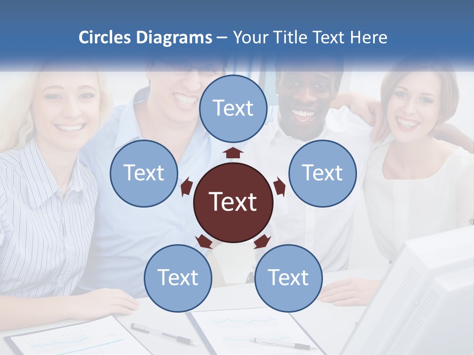 A Group Of People Standing Around A Table PowerPoint Template