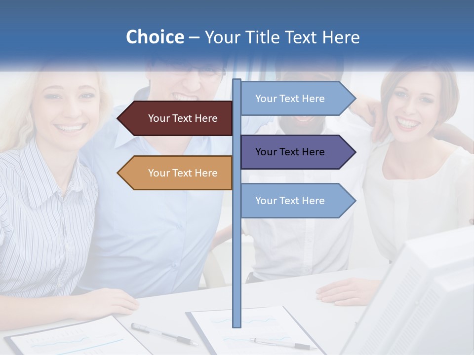 A Group Of People Standing Around A Table PowerPoint Template