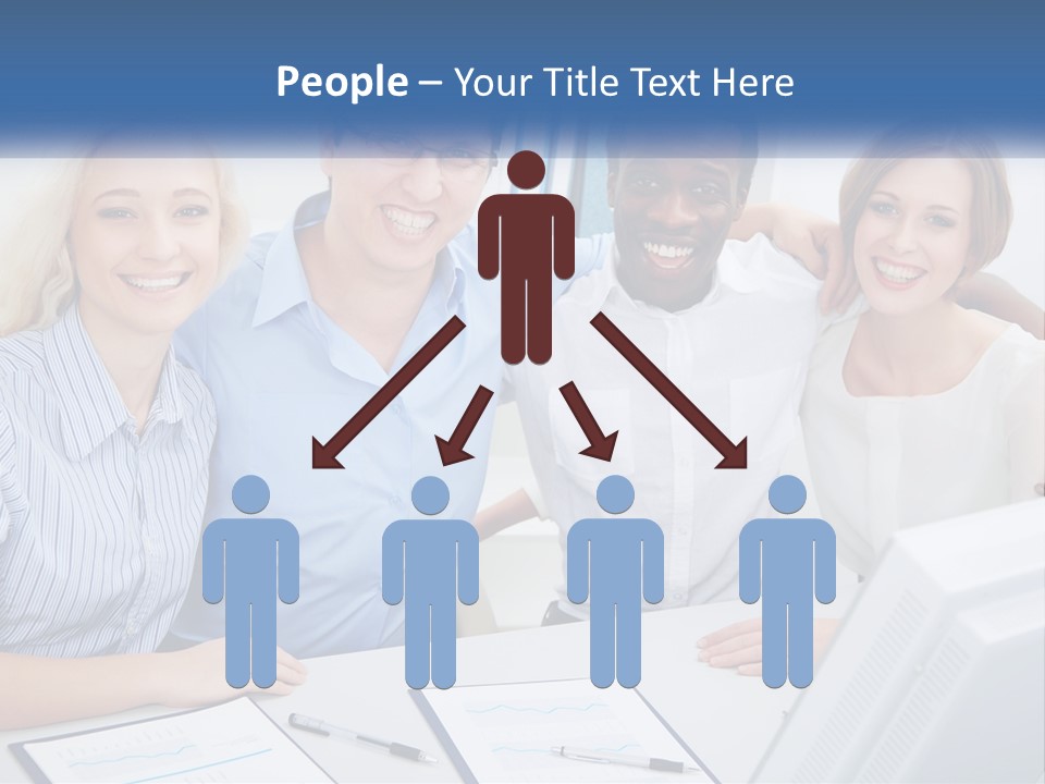 A Group Of People Standing Around A Table PowerPoint Template