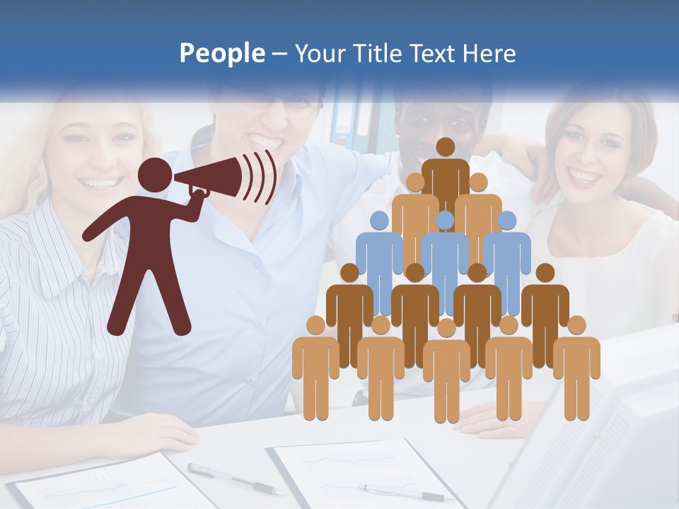 A Group Of People Standing Around A Table PowerPoint Template