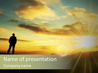 A Man Standing On Top Of A Hill Under A Cloudy Sky PowerPoint Template