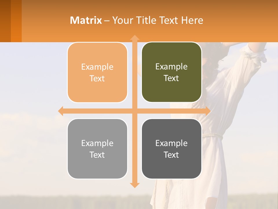 A Woman In A White Dress Is Holding Her Hands Behind Her Head PowerPoint Template