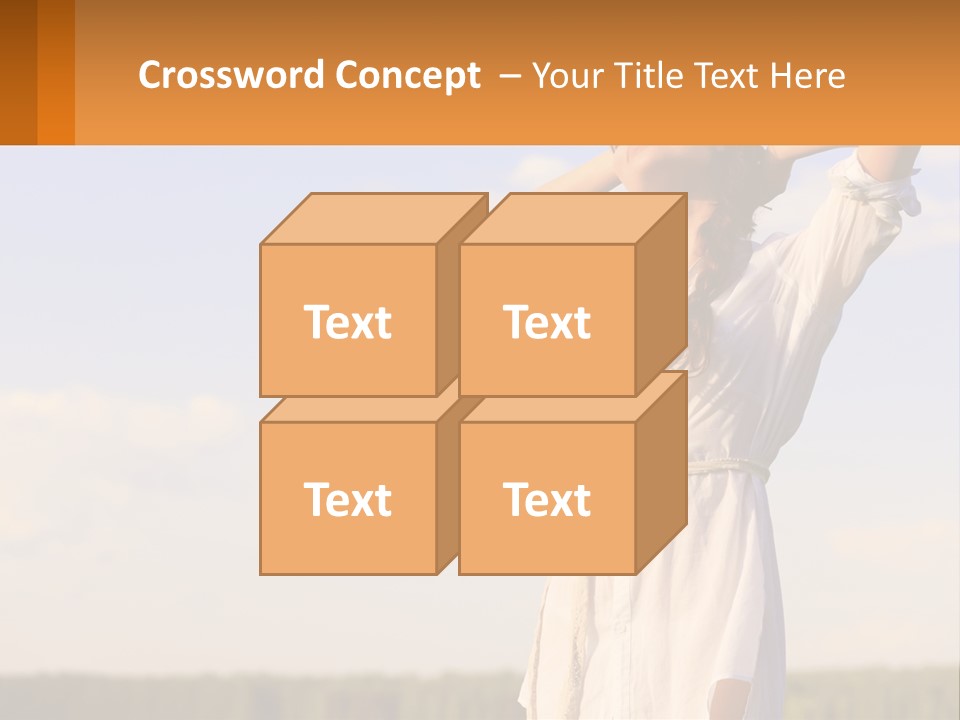 A Woman In A White Dress Is Holding Her Hands Behind Her Head PowerPoint Template
