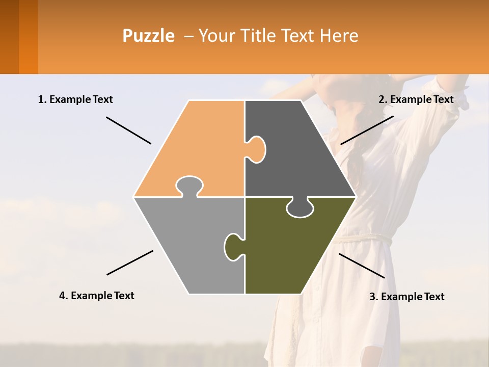 A Woman In A White Dress Is Holding Her Hands Behind Her Head PowerPoint Template