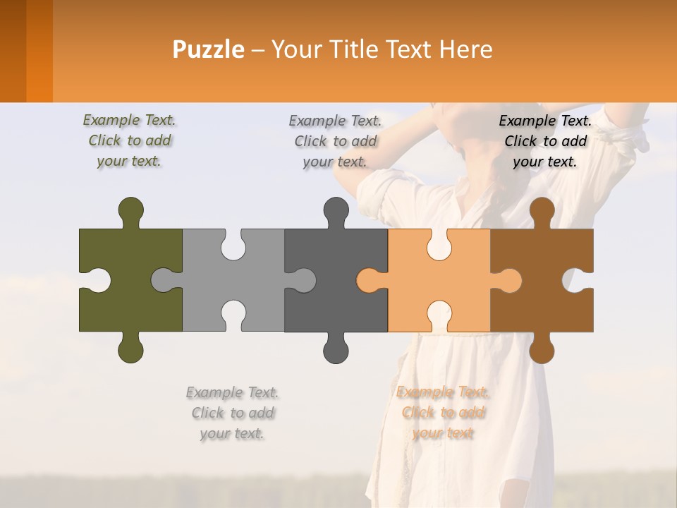 A Woman In A White Dress Is Holding Her Hands Behind Her Head PowerPoint Template