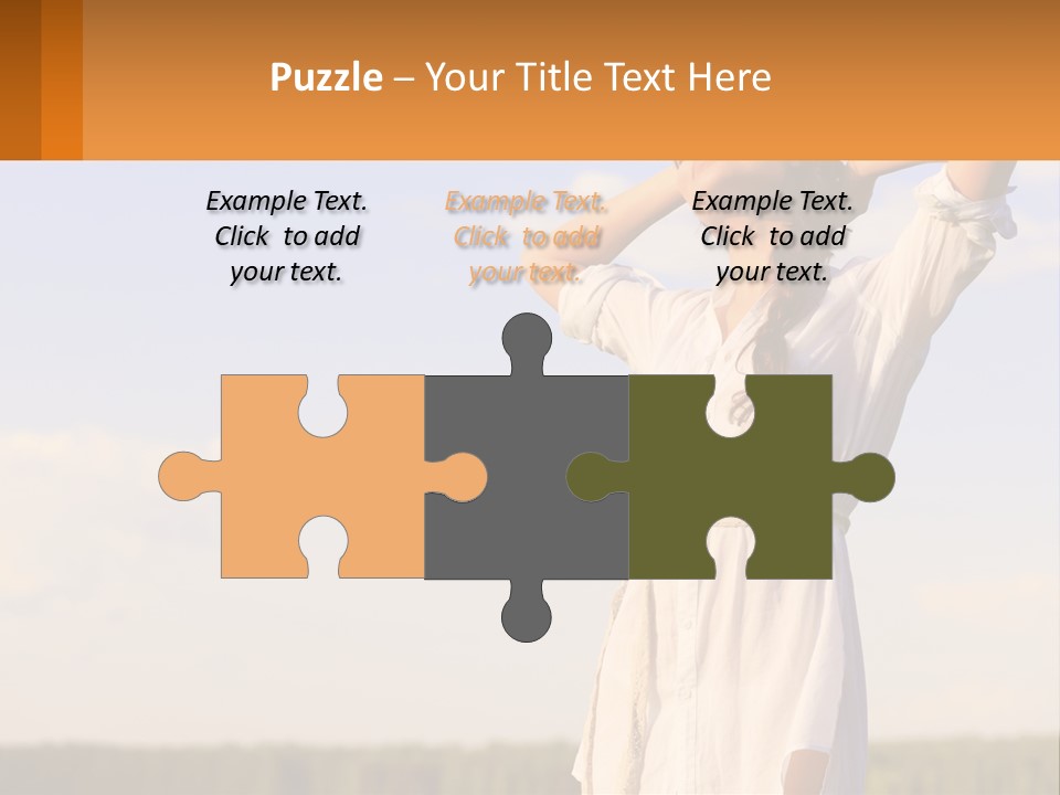 A Woman In A White Dress Is Holding Her Hands Behind Her Head PowerPoint Template