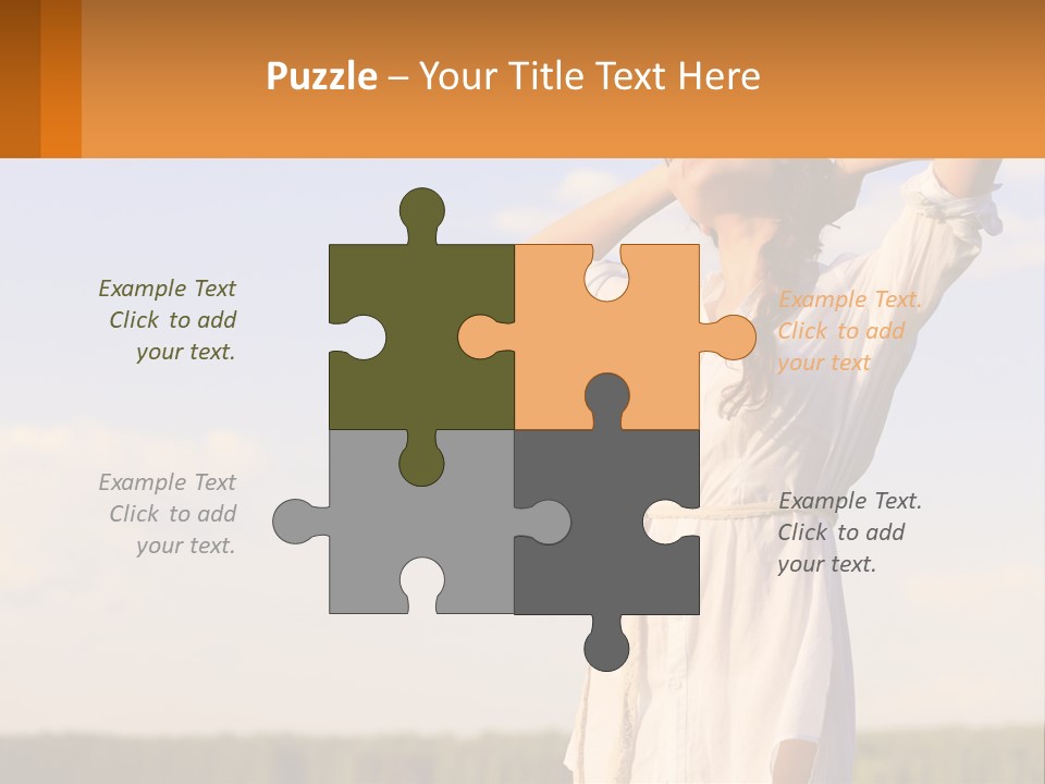 A Woman In A White Dress Is Holding Her Hands Behind Her Head PowerPoint Template