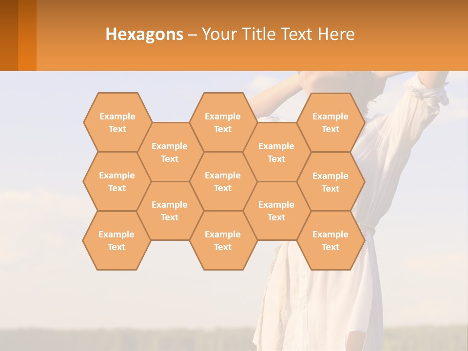 A Woman In A White Dress Is Holding Her Hands Behind Her Head PowerPoint Template