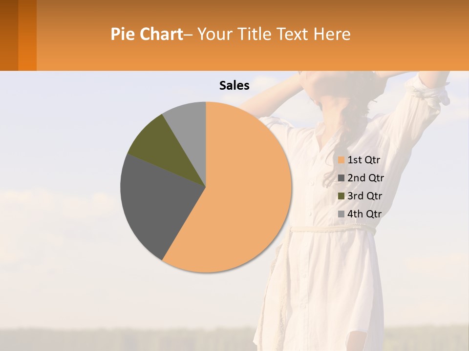 A Woman In A White Dress Is Holding Her Hands Behind Her Head PowerPoint Template