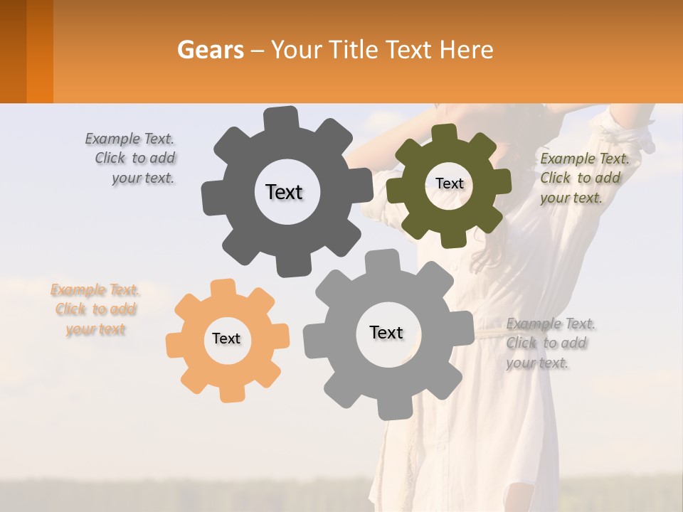 A Woman In A White Dress Is Holding Her Hands Behind Her Head PowerPoint Template