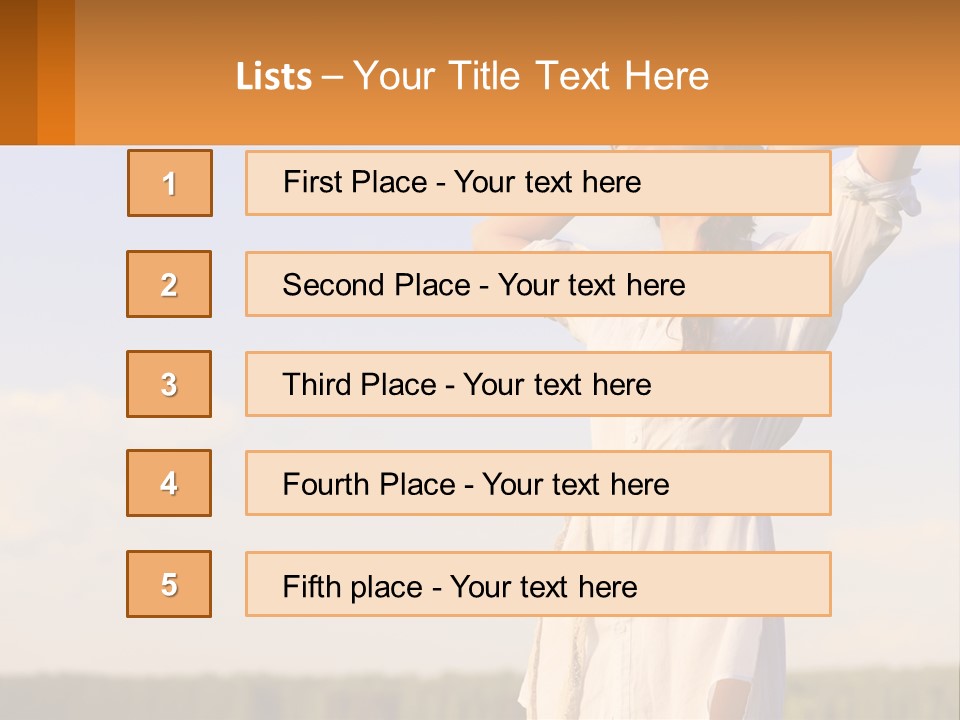 A Woman In A White Dress Is Holding Her Hands Behind Her Head PowerPoint Template