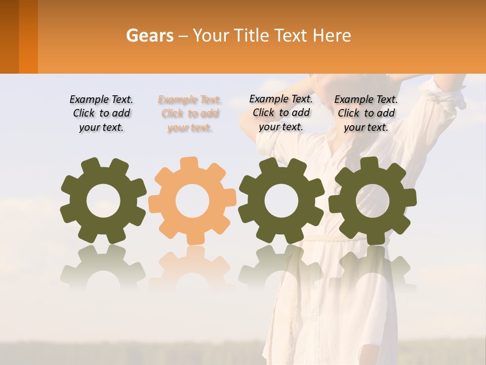 A Woman In A White Dress Is Holding Her Hands Behind Her Head PowerPoint Template