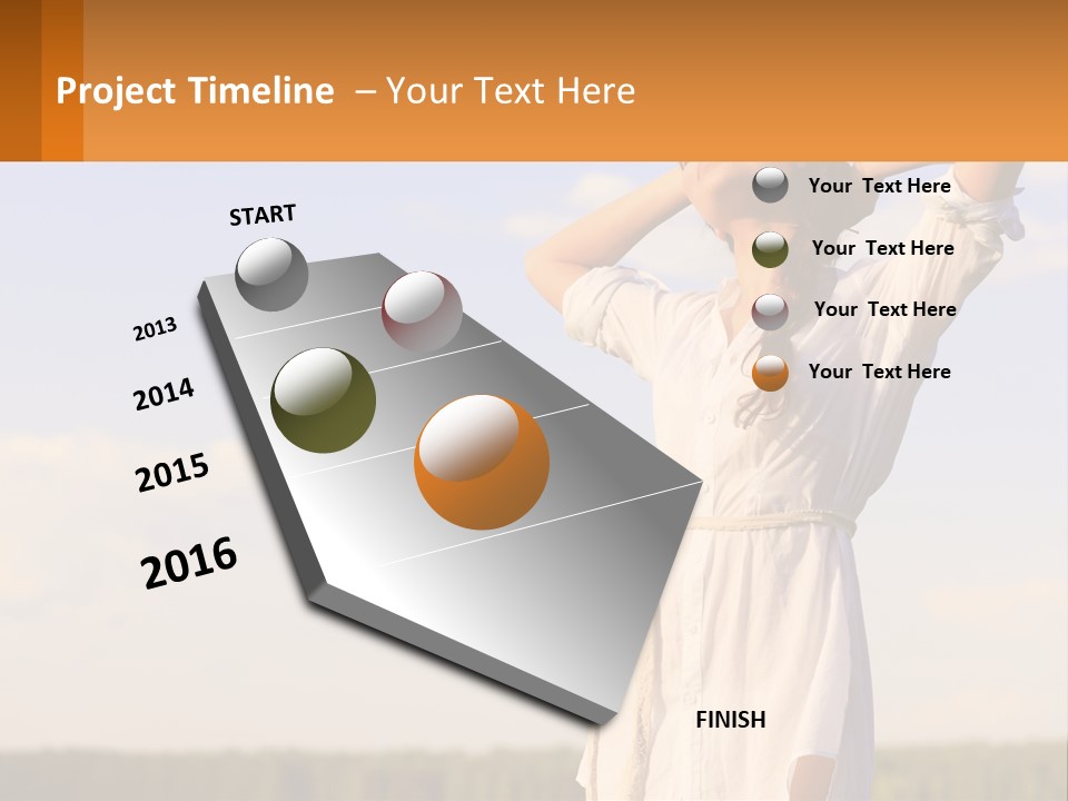 A Woman In A White Dress Is Holding Her Hands Behind Her Head PowerPoint Template