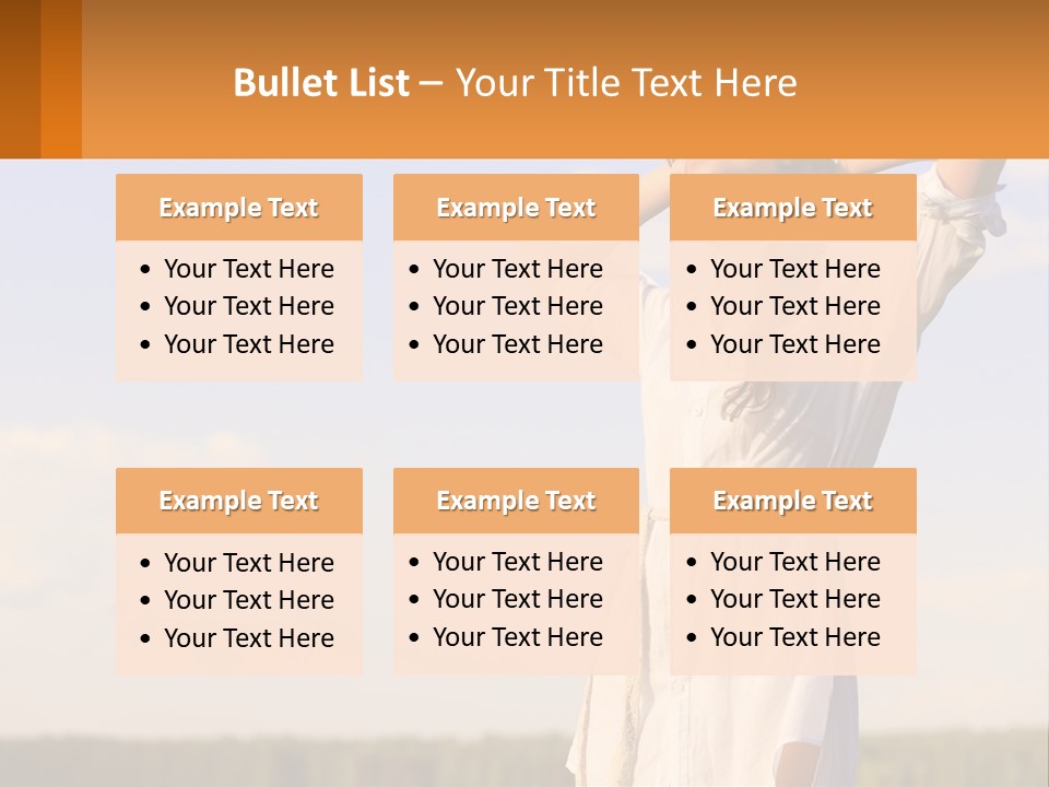 A Woman In A White Dress Is Holding Her Hands Behind Her Head PowerPoint Template