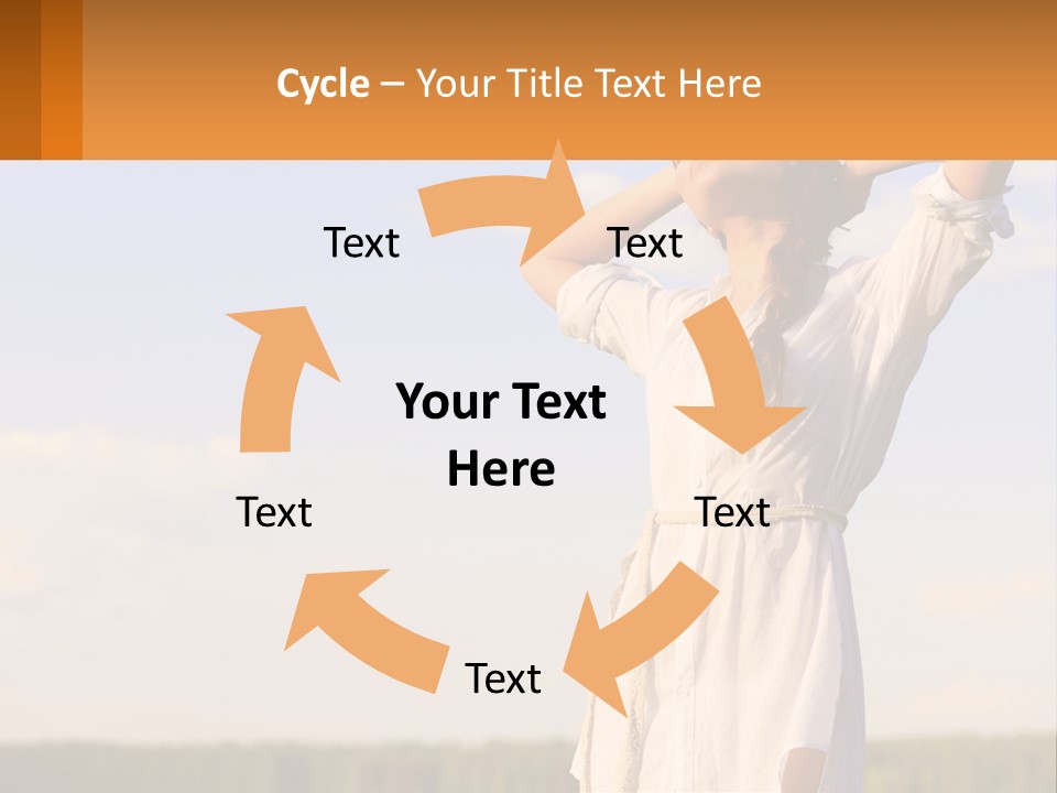 A Woman In A White Dress Is Holding Her Hands Behind Her Head PowerPoint Template