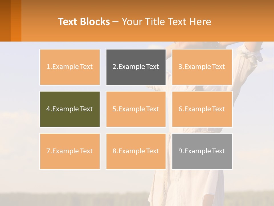 A Woman In A White Dress Is Holding Her Hands Behind Her Head PowerPoint Template