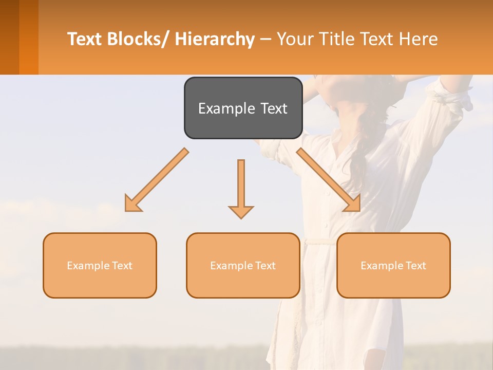 A Woman In A White Dress Is Holding Her Hands Behind Her Head PowerPoint Template