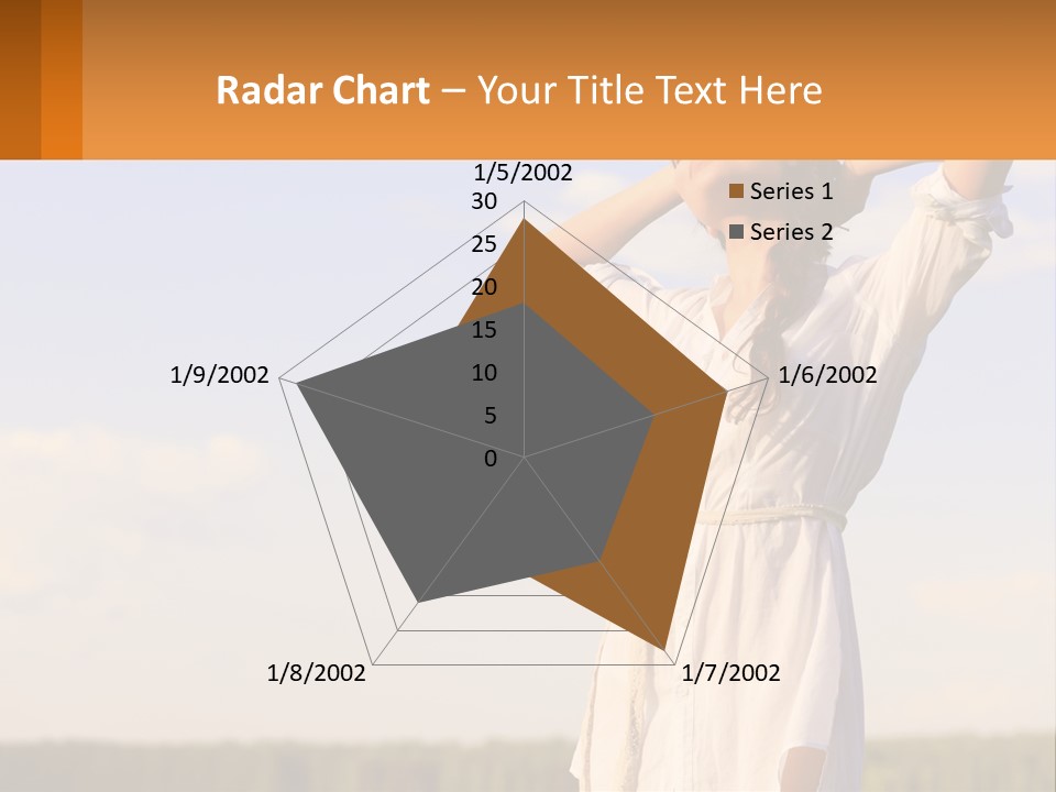 A Woman In A White Dress Is Holding Her Hands Behind Her Head PowerPoint Template