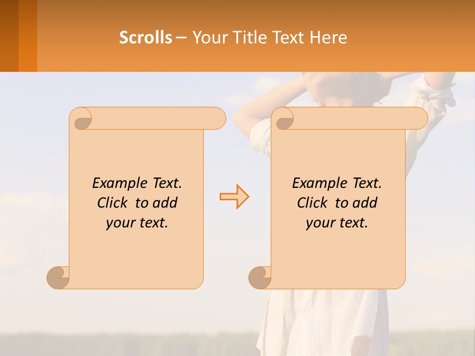 A Woman In A White Dress Is Holding Her Hands Behind Her Head PowerPoint Template