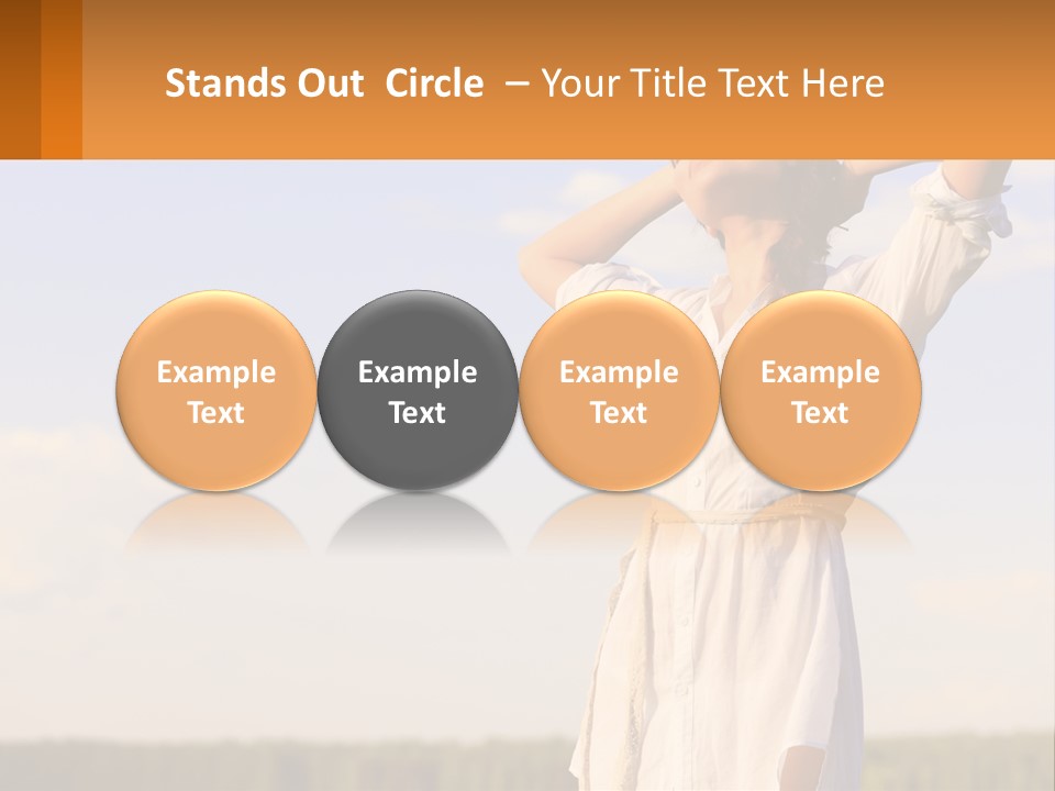 A Woman In A White Dress Is Holding Her Hands Behind Her Head PowerPoint Template