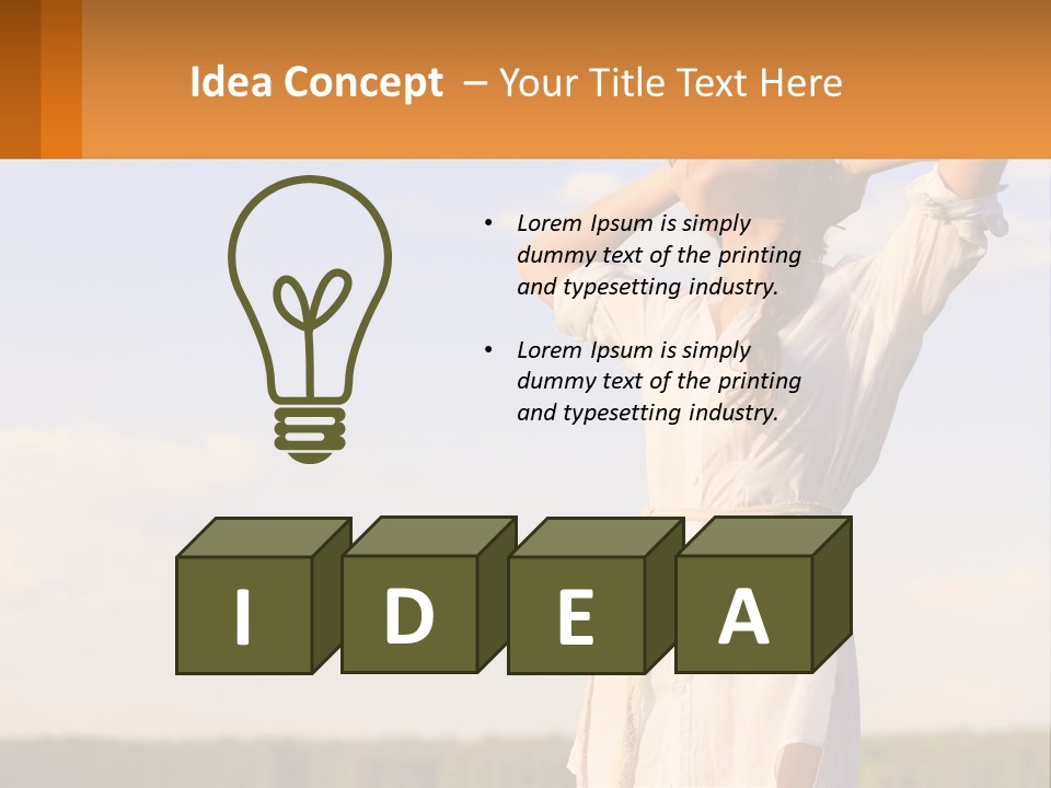 A Woman In A White Dress Is Holding Her Hands Behind Her Head PowerPoint Template