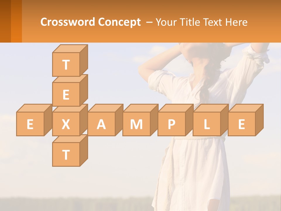 A Woman In A White Dress Is Holding Her Hands Behind Her Head PowerPoint Template