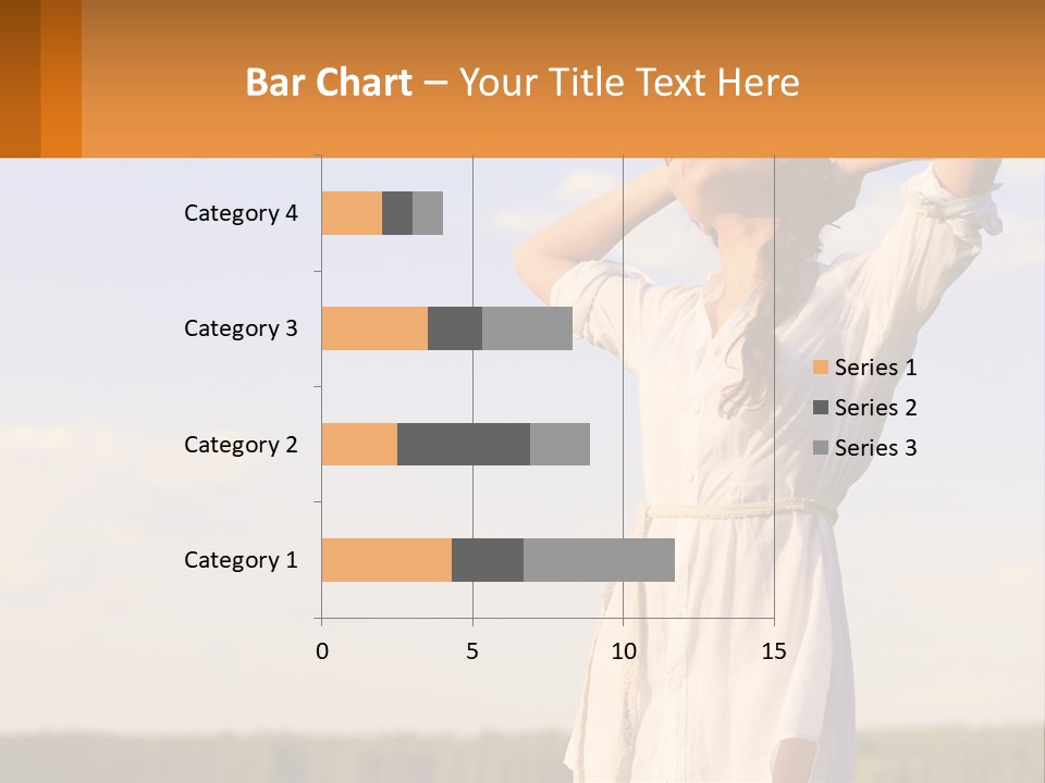 A Woman In A White Dress Is Holding Her Hands Behind Her Head PowerPoint Template