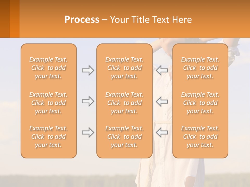 A Woman In A White Dress Is Holding Her Hands Behind Her Head PowerPoint Template