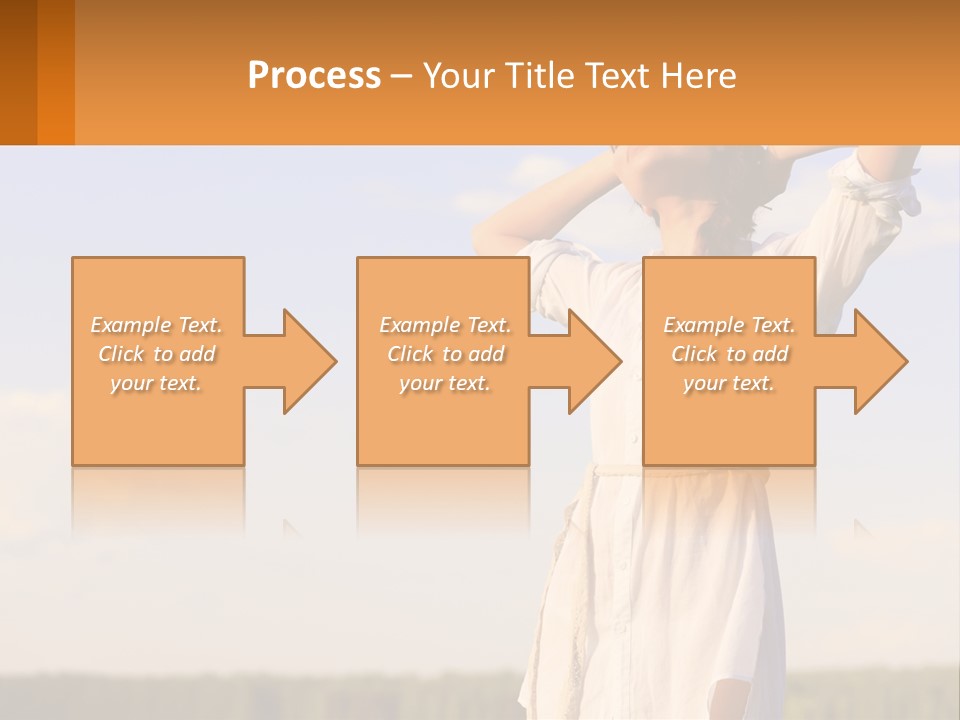 A Woman In A White Dress Is Holding Her Hands Behind Her Head PowerPoint Template