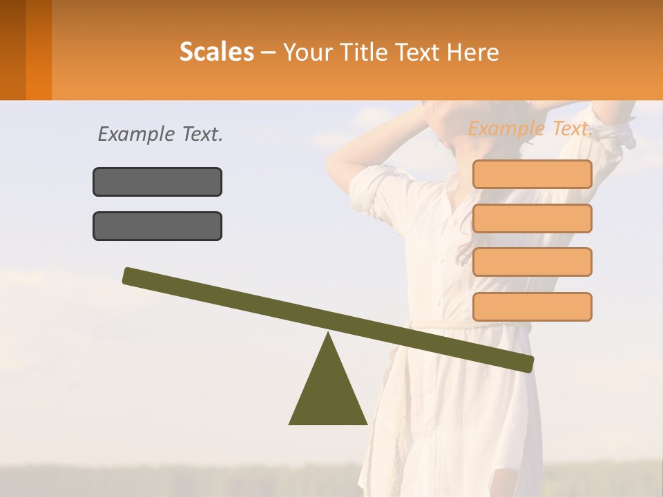 A Woman In A White Dress Is Holding Her Hands Behind Her Head PowerPoint Template