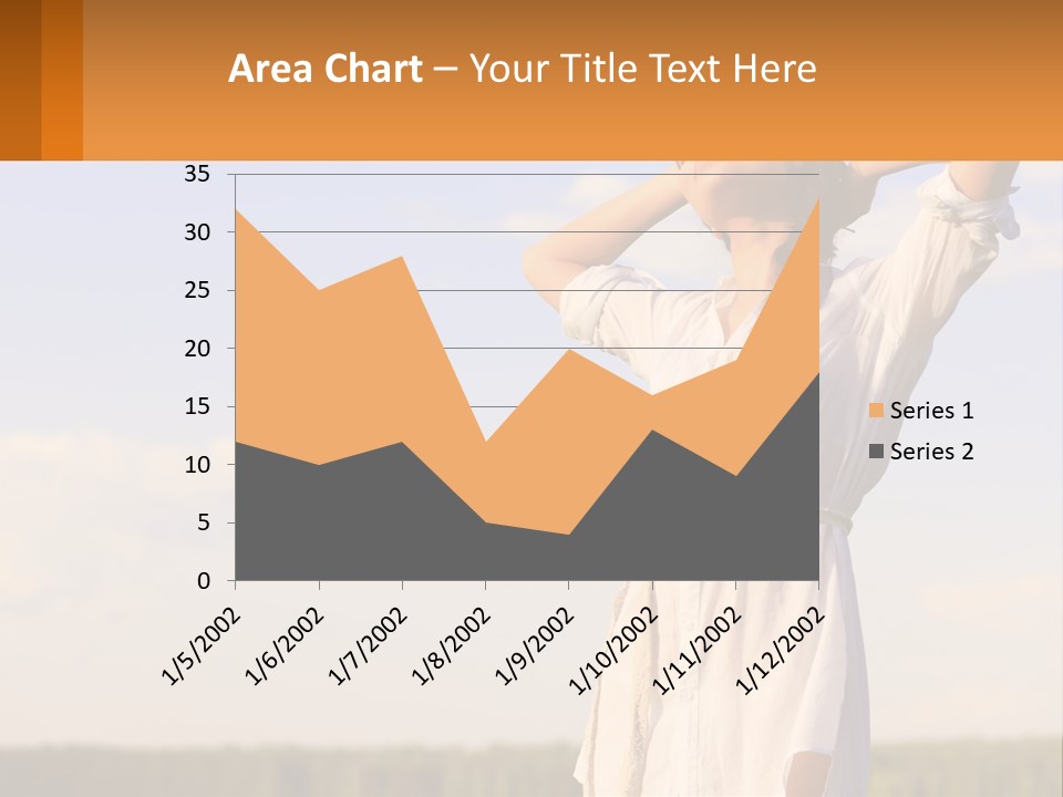 A Woman In A White Dress Is Holding Her Hands Behind Her Head PowerPoint Template