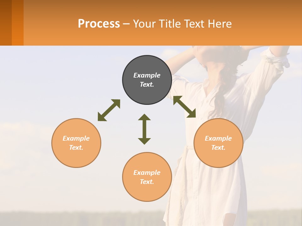 A Woman In A White Dress Is Holding Her Hands Behind Her Head PowerPoint Template