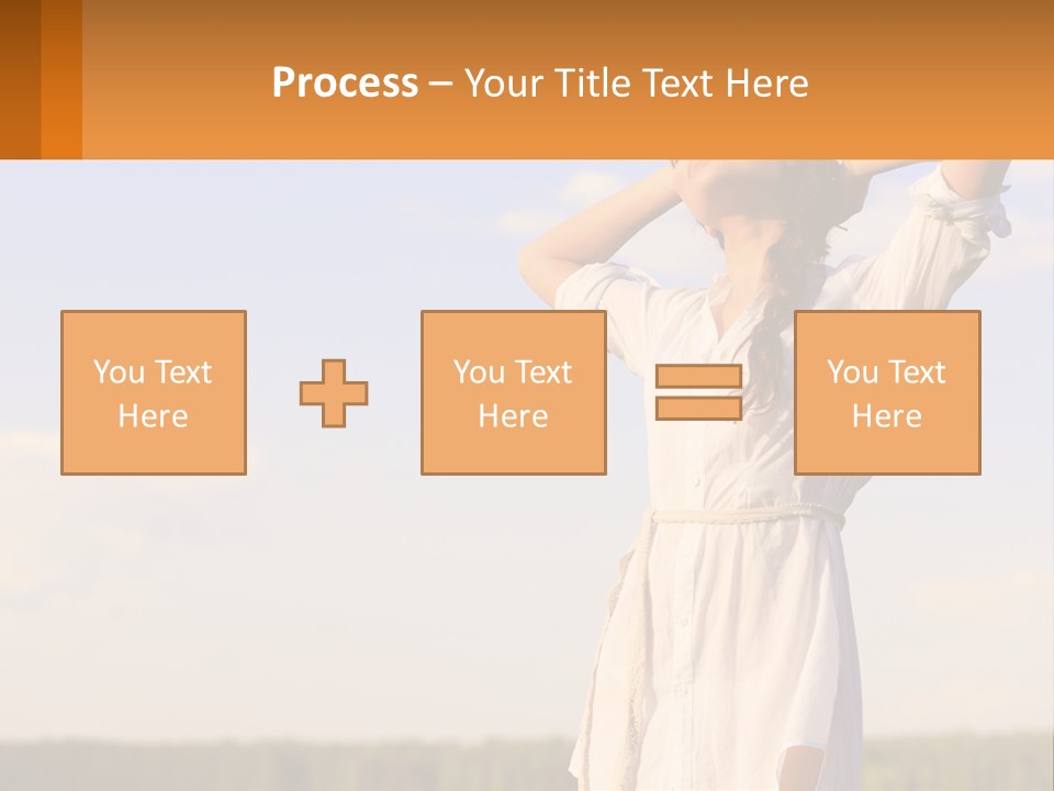 A Woman In A White Dress Is Holding Her Hands Behind Her Head PowerPoint Template