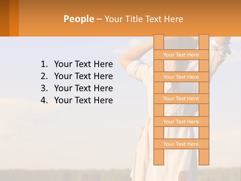 A Woman In A White Dress Is Holding Her Hands Behind Her Head PowerPoint Template