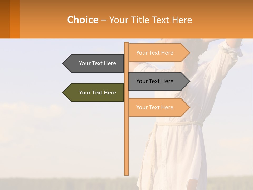 A Woman In A White Dress Is Holding Her Hands Behind Her Head PowerPoint Template