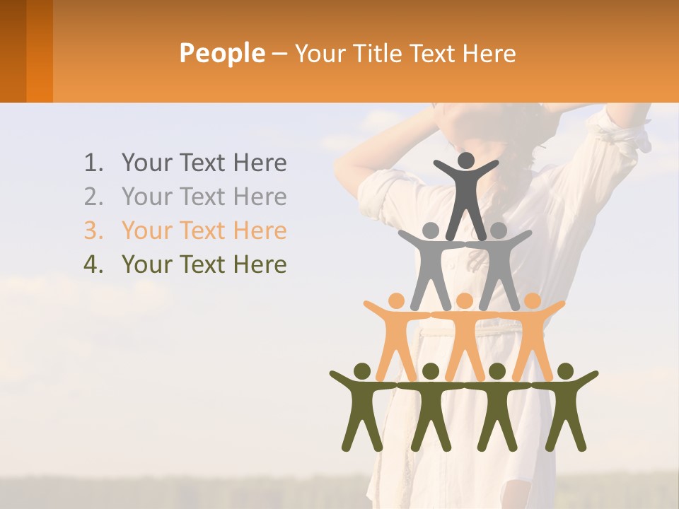 A Woman In A White Dress Is Holding Her Hands Behind Her Head PowerPoint Template