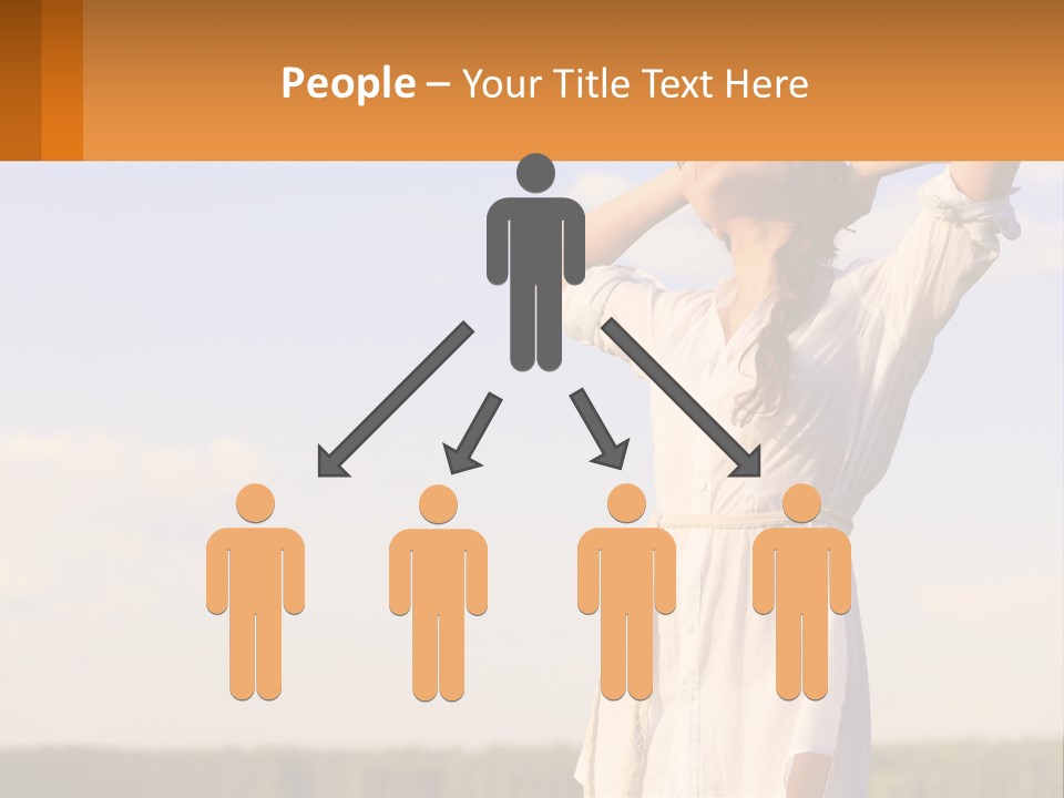 A Woman In A White Dress Is Holding Her Hands Behind Her Head PowerPoint Template